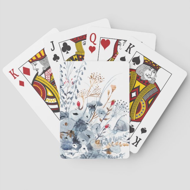 Baraja De Cartas Añil y ocre - flores de la acuarela (Reverso)