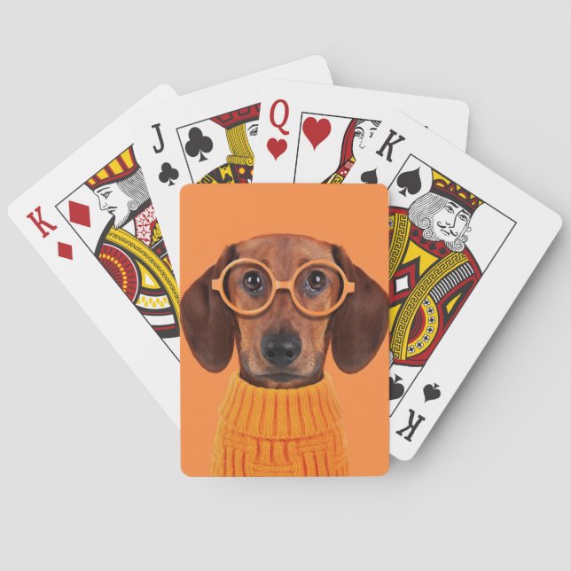 Baraja De Cartas Animales de bebé más afectados | Dachshund Naranja (Reverso)