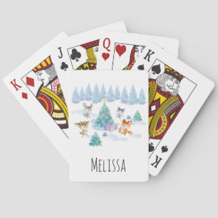 Baraja De Cartas Animales forestales bailando alrededor del árbol d