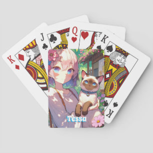 Baraja De Cartas Anime Chica y gato siamés