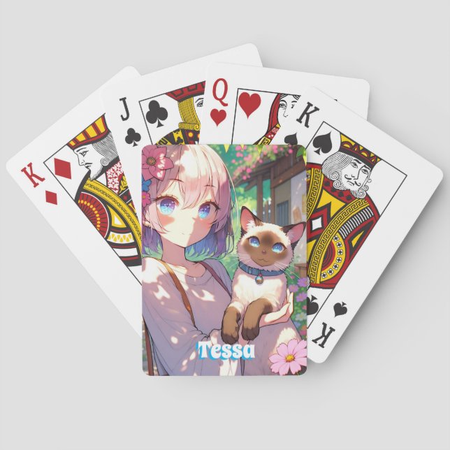 Baraja De Cartas Anime Chica y gato siamés (Reverso)