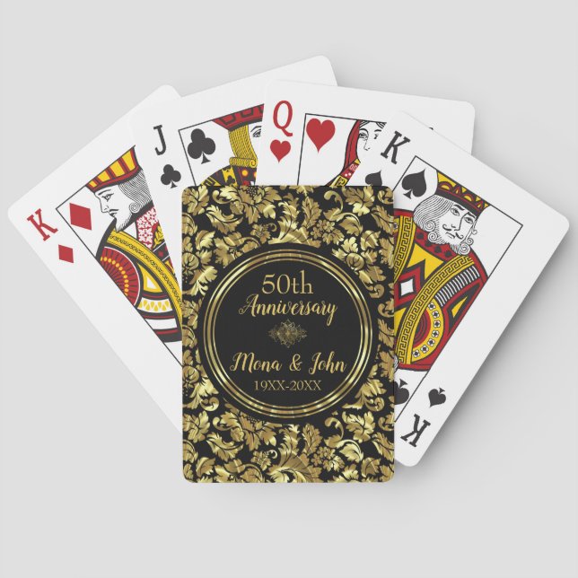 Baraja De Cartas Aniversario del 50° Boda de Oro y Negro (Reverso)