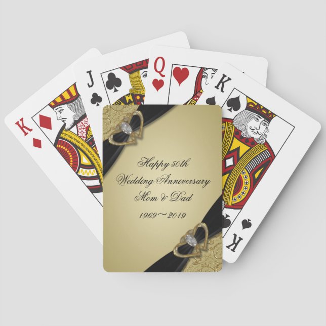 Baraja De Cartas Aniversario del Boda Black 50 de Oro (Reverso)