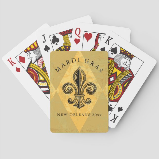 Baraja De Cartas Año adicional Mardi Gras Fleur-de-lis Harlequin (Reverso)