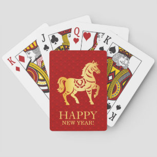 Baraja De Cartas Año Nuevo Lunar Chino del Caballo 2026 Rojo Dorado