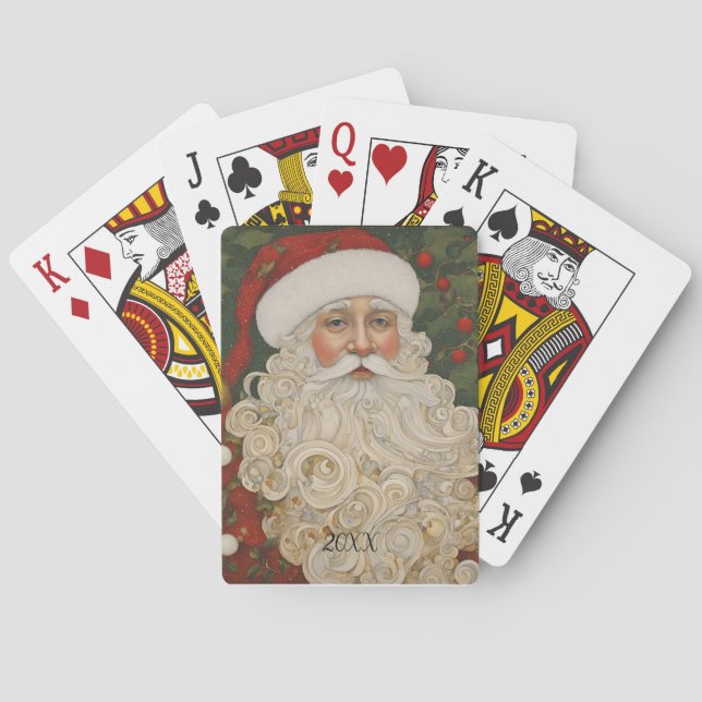 Baraja De Cartas Año personalizado Boho Santa Claus (Reverso)