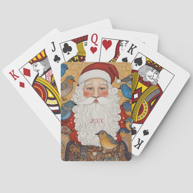 Baraja De Cartas Año personalizado Boho Santa Claus (Reverso)