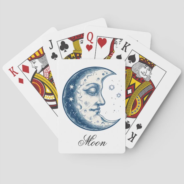 Baraja De Cartas Antiguo dibujo de la luna (Reverso)