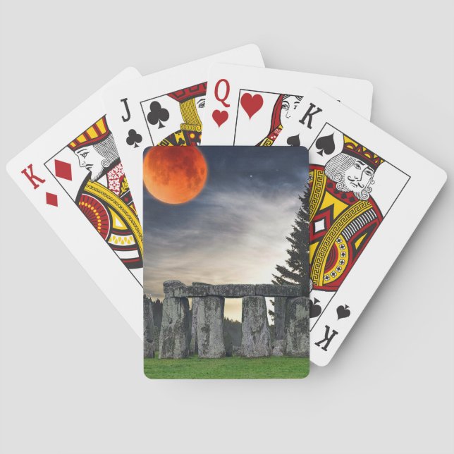 Baraja De Cartas Antiguo Stonehenge y místico Luna llena roja (Reverso)