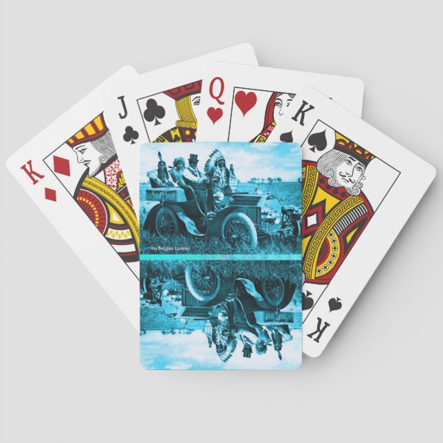 BARAJA DE CARTAS APACHES Y GERONIMO CONDUCIENDO UN AUTO MOTOR (Reverso)
