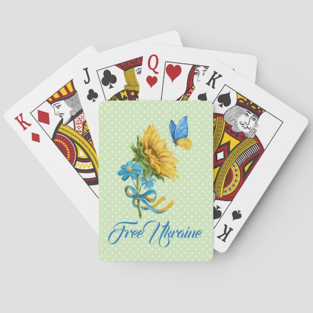 Baraja De Cartas Apoyo a Ucrania de girasol y mariposa (Reverso)
