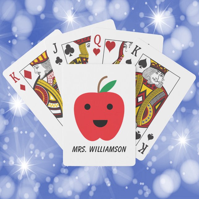 Baraja De Cartas Apple Cute Red Kawaii Personaliza (Playing cards with a cute kawaii red apple and text that can be customized!)