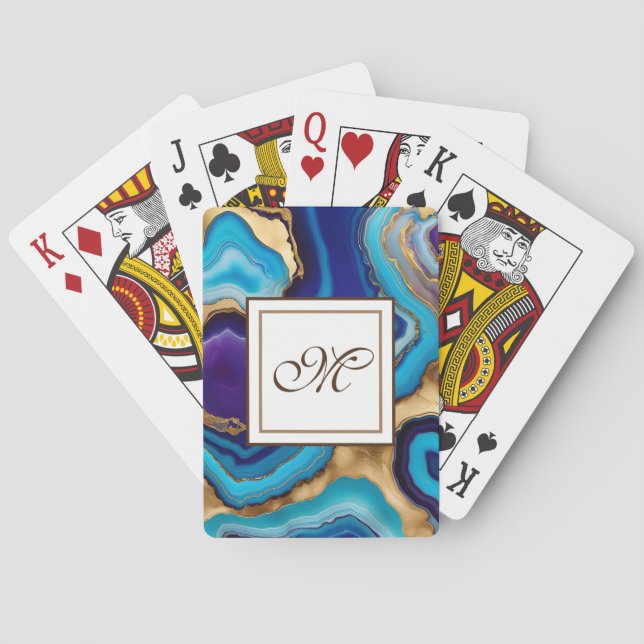 Baraja De Cartas Aqua Gold Blue Purple Veins Agite (Reverso)