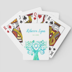 Baraja De Cartas Árbol de acuarela verde verde azulado de Bat de vi