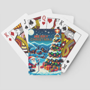 Baraja De Cartas Árbol de Navidad de 8 bits y Santa