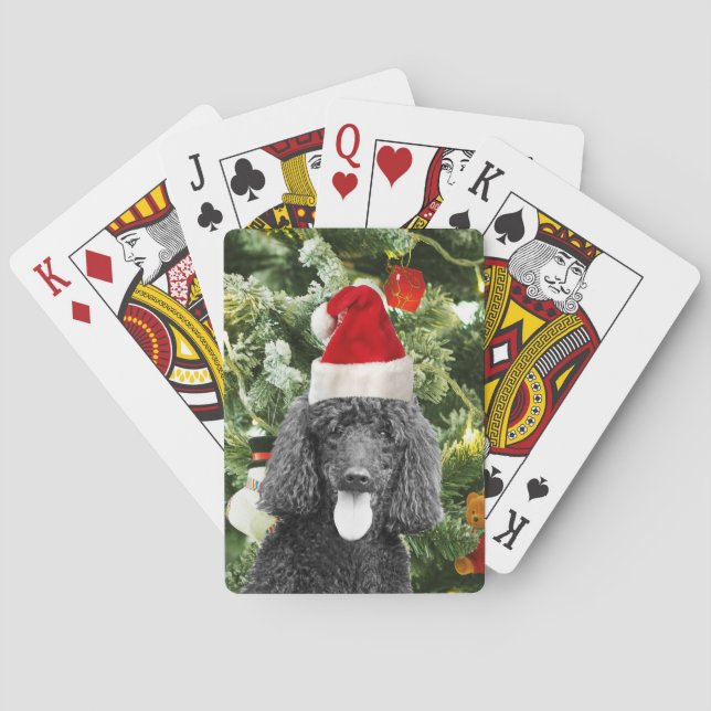Baraja De Cartas Árbol de Navidad de perro caniche Snowman Red Sant (Reverso)