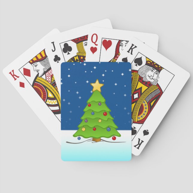 Baraja De Cartas Árbol de Navidad lindo en nieve (Reverso)