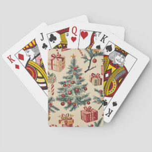 Baraja De Cartas Árbol de Navidad Retro Rojo Verde Crema Fiesta