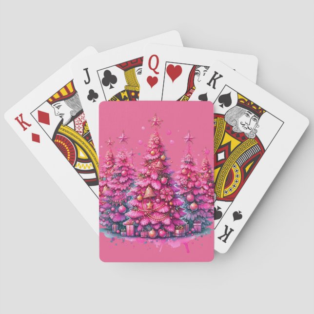 Baraja De Cartas Árbol de Navidad Rosa Estético Preppy (Reverso)