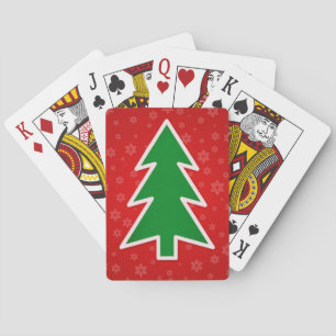 Baraja De Cartas Árbol de Navidad sobre fondo rojo