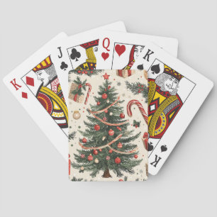 Baraja De Cartas Árbol de Navidad Vintage Toile Rojo Verde Crema
