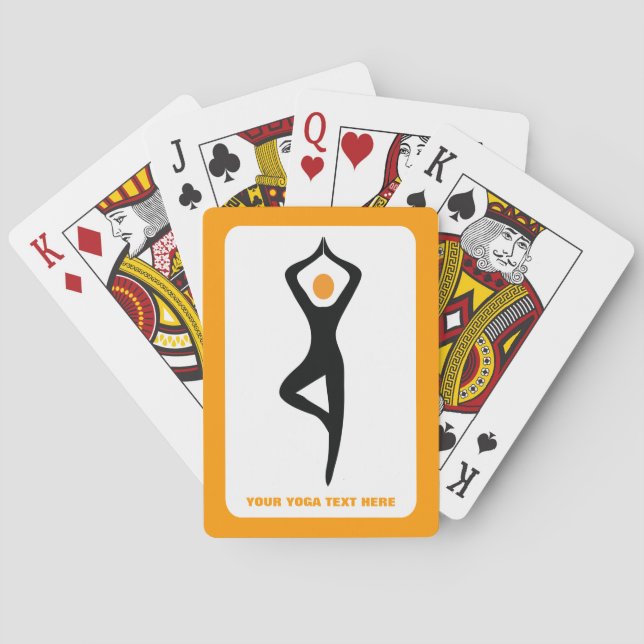 Baraja De Cartas Árbol de yoga pose negro, personalizado naranja (Reverso)