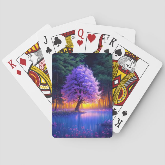 Baraja De Cartas Árbol púrpura en el bosque verde pantanoso (Reverso)