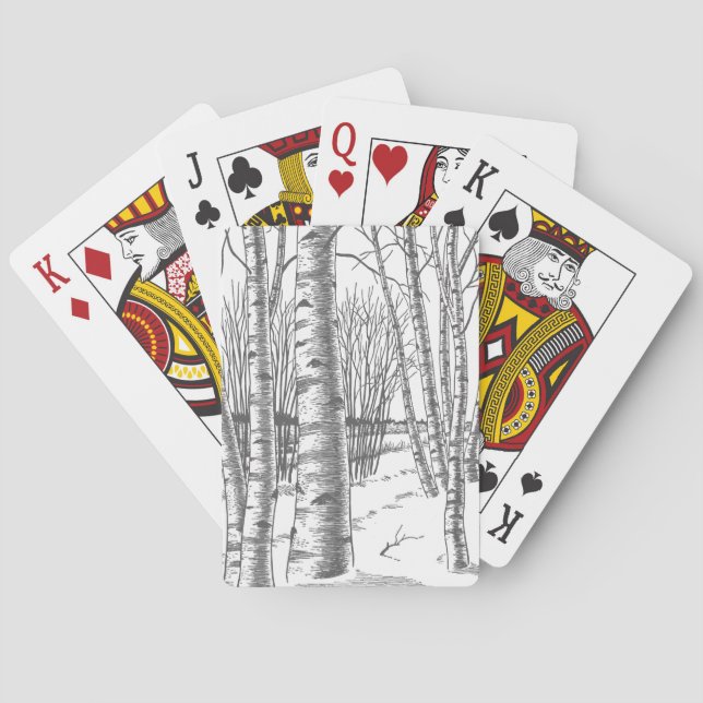 Baraja De Cartas Árboles Birch En Navidades De Invierno (Reverso)
