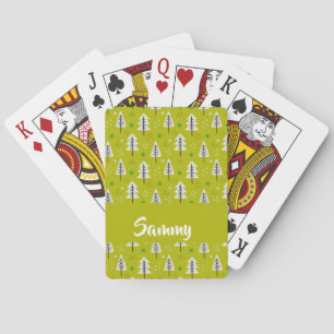 Baraja De Cartas Árboles blancos de Navidad en verde