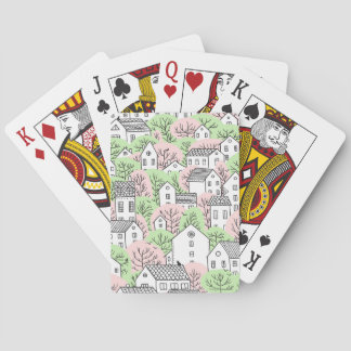 Baraja De Cartas Árboles, casas, paisaje de la ciudad primaveral
