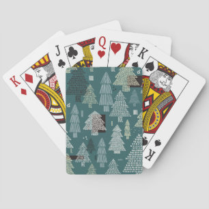 Baraja De Cartas Árboles de invierno, patrón vintage de Navidad.