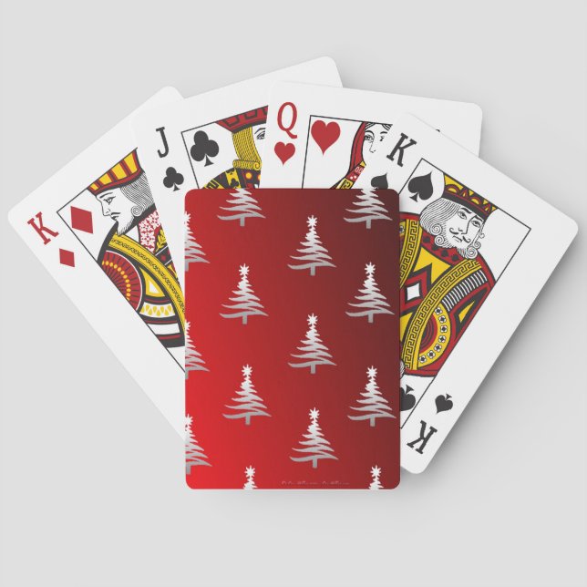 Baraja De Cartas Árboles de Navidad plateados en rojo (Reverso)
