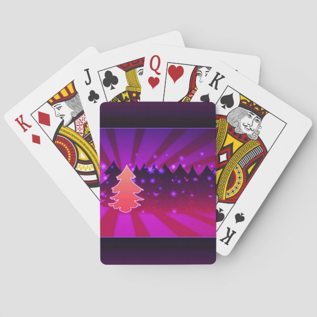 Baraja De Cartas Árboles de Navidad sombras de morado (Reverso)