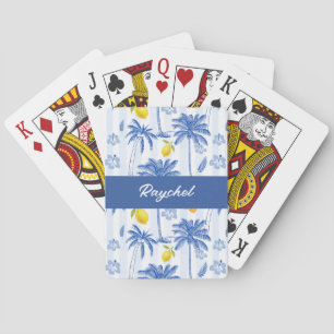 Baraja De Cartas Árboles de Palma de Toile Azul Limones Monograma N