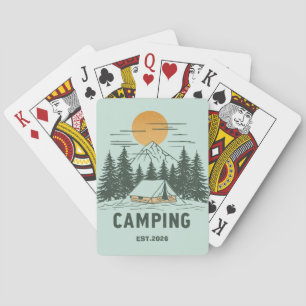 Baraja De Cartas Árboles de Pino y Montañas Vintage Camping