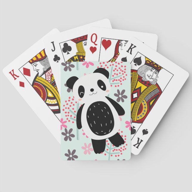 Baraja De Cartas Árboles, flores y osos panda (Reverso)