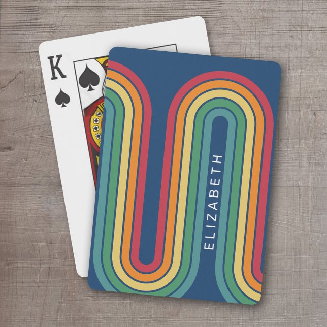 Baraja De Cartas Arco amarillo Naranja rojo azul de 70 líneas inspi (Retro Stripe Design - Personalized Playing Cards)