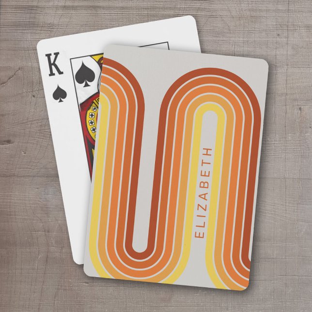 Baraja De Cartas Arco amarillo Naranja rojo de 70 líneas inspiradas (Retro Stripe Design - Personalized Playing Cards)