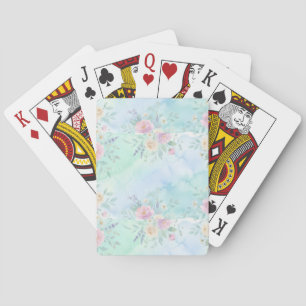 Baraja De Cartas arcoíris floral pastel acuarela fondo azul verde