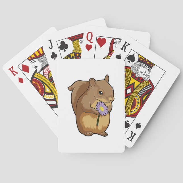Baraja De Cartas Ardilla con flor morada (Reverso)