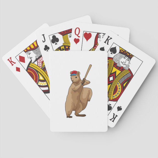 Baraja De Cartas ardilla en el béisbol con bate de béisbol (Reverso)