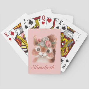 Baraja De Cartas Ardilla floral rosada adorable