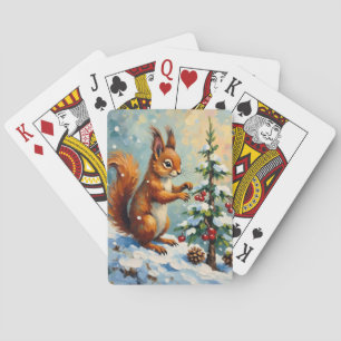 Baraja De Cartas Ardilla Roja Vintage Pino Navidad