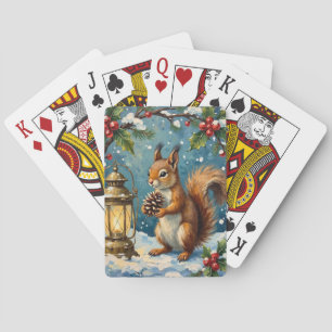 Baraja De Cartas Ardilla vintage con linterna de Navidad de inviern