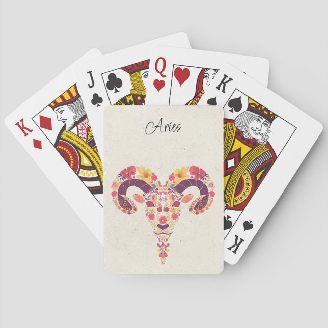 Baraja De Cartas Aries Ram Zodiac Floral (Reverso)