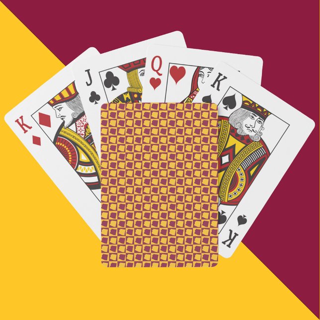 Baraja De Cartas Arizona Maroon and Gold Checkerboard Pattern (A deck of playing cards with a maroon and gold pattern featuring the US state of Arizona)
