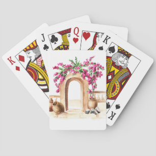 Baraja De Cartas arquitectura mediterránea, flores, acuarela, h