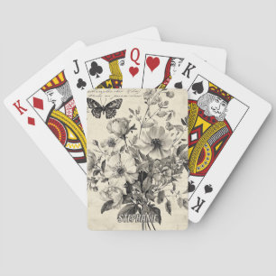 Baraja De Cartas Arreglo floral antiguo - Mariposa monocroma