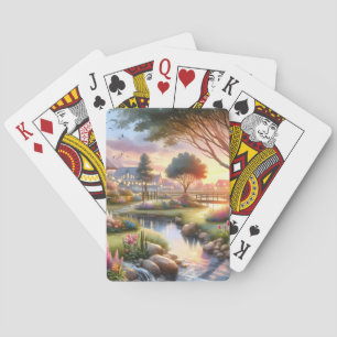 Baraja De Cartas Arroyo del Jardín de Campo al Atardecer