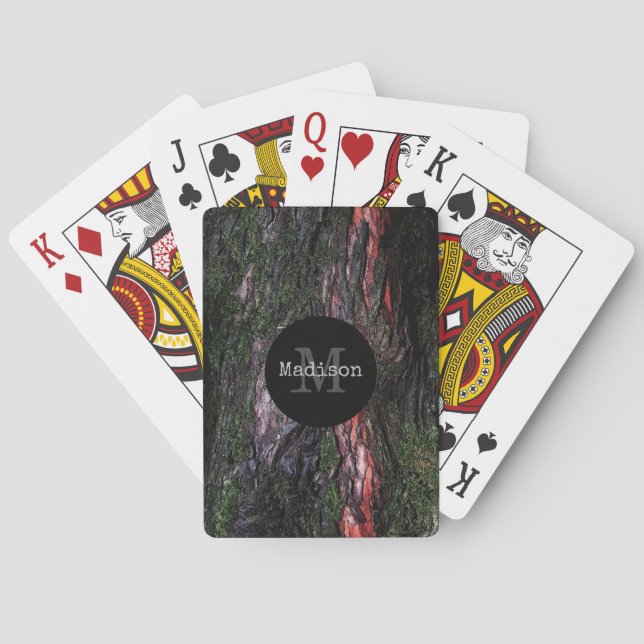 Baraja De Cartas Arroz negro rojo mossy ladrido de madera Monograma (Reverso)